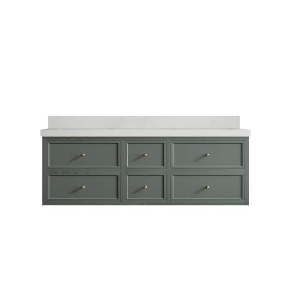 Willow Collections Roswell 60 in. W x 22 in. D x 36 in. H Double Sink Bath Vanity in Pewter Green with 2 in. Carrara qt. Top