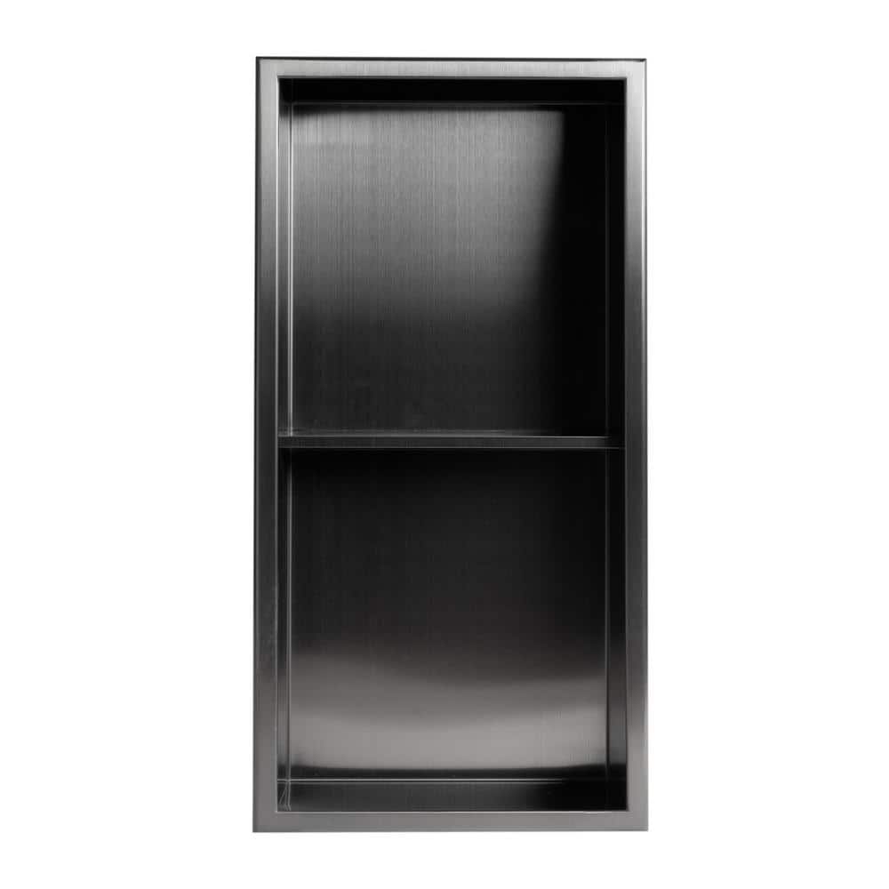 Brushed Black Stainless Steel Double Shelf Shower Niche