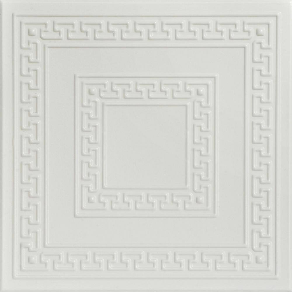 A La Maison Ceilings Greek Key Dove White 1.6 ft. x 1.6 ft. Decorative ...