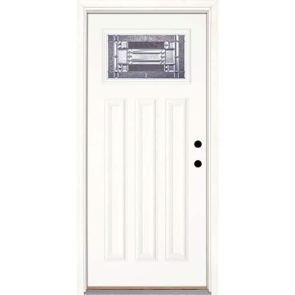 Feather River Doors 37.5 in. x 81.625 in. Preston Zinc Craftsman 1/4 Lite Unfinished Smooth Left-Hand Inswing Fiberglass Prehung Front Door