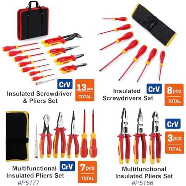Lukyamzn Insulated Electricians Hand Tool Set with 7 Screwdrivers