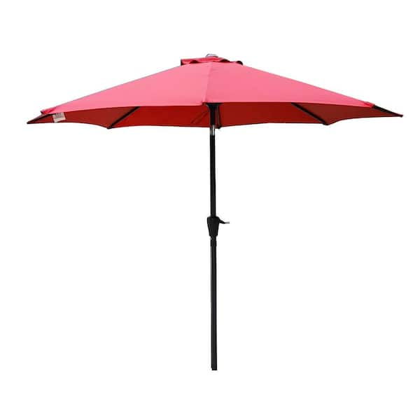SUNRINX 9 ft. Aluminum Market Crank and Tilt Patio Umbrella in Red