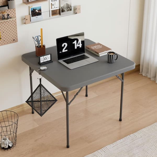 VECELO Folding Card Table Square with Mesh Bag, 34.25 in. Gray