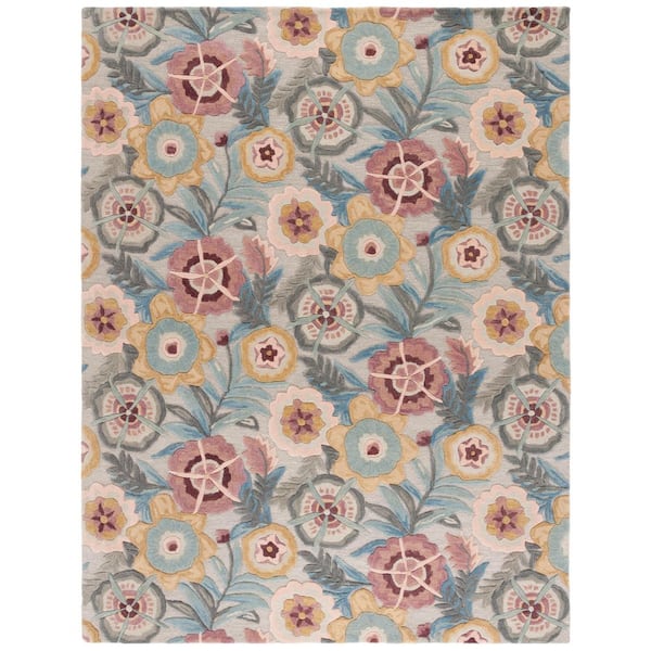 Bellagio 8 ft. x 10 ft. Gray/Pink Oversized Floral Area Rug