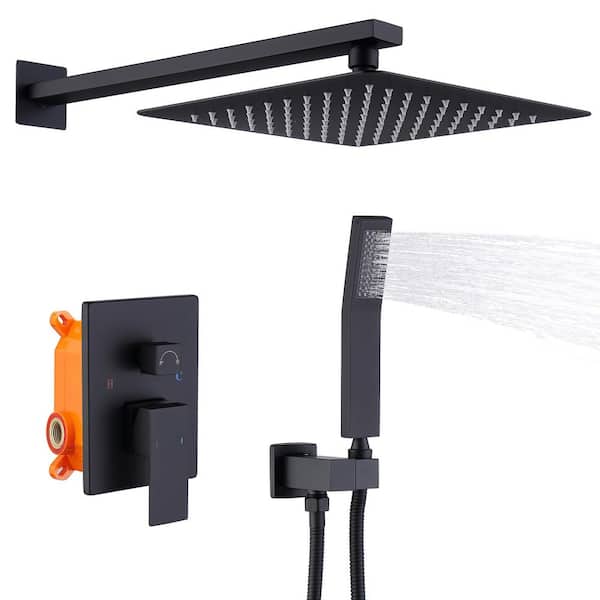 YONKI SUNSHIN INC Single Handle 2-Spray Shower Faucet 2.5 GPM with High Pressure Handheld Shower System in Matte Black