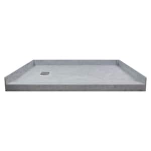 Ready to Tile 32 in. L x 60 in. W Single Threshold Alcove Shower Pan Base with a Left Drain in Dark Grey