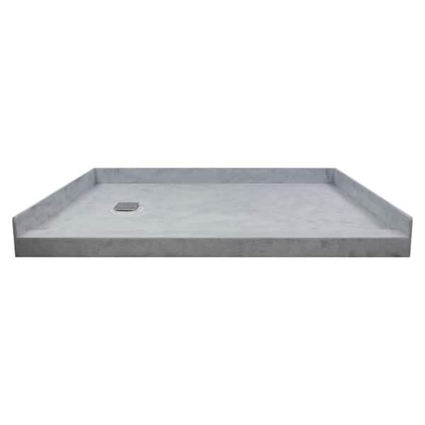Transolid Ready to Tile 32 in. L x 60 in. W Single Threshold Alcove Shower Pan Base with a Left Drain in Dark Grey