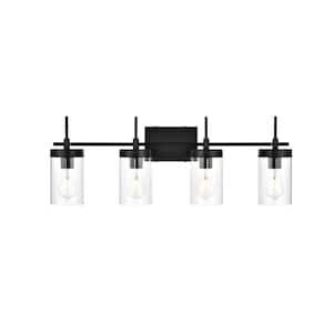 Simply Living 32 in. 4-Light Modern Black Vanity Light with Clear Cylinder Shade