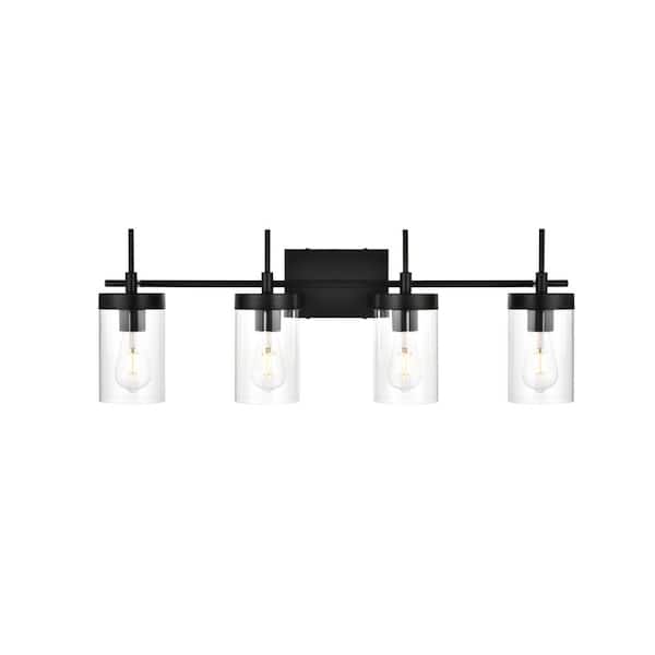 Unbranded Simply Living 32 in. 4-Light Modern Black Vanity Light with Clear Cylinder Shade