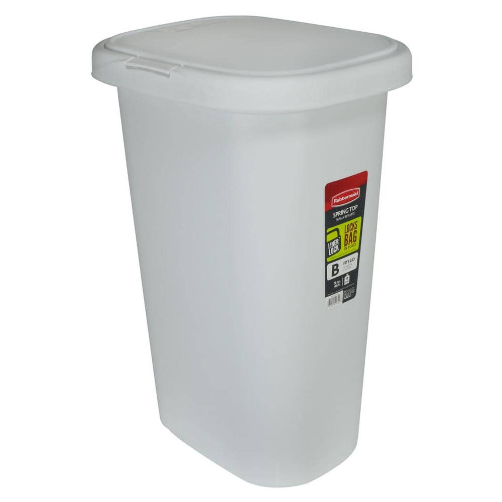 Rubbermaid 13 Gal. White Spring-Top Plastic Indoor Trash Can For