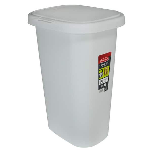 13 Gal. White Spring-Top Plastic Indoor Trash Can For Kitchen/Offices/Classrooms/Household Environments