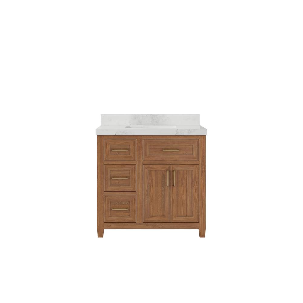 Santa Monica 36 in. W x 22 in. D x 36 in. H Single Sink Bath Vanity in Dark Natural with 2 in. Calacatta Nuvo Qt. Top price history on PriceWatchPro