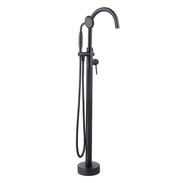 cadeninc Waterfall Style 2-Handle Freestanding Floor Mount Tub Faucet with Hand Shower in Matte Black