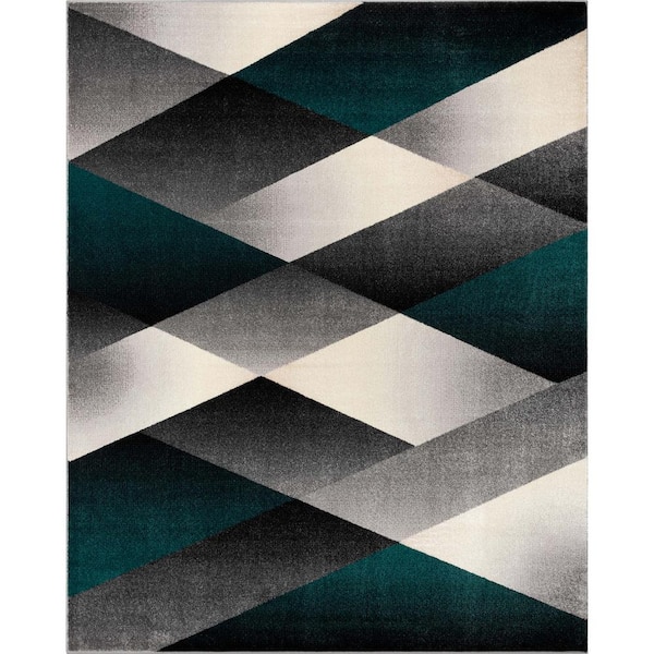 Well Woven Leona Salar Modern Geometric Grey Green 5 ft. 3 in. x 7 ft. 3 in. Area Rug