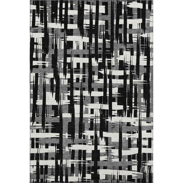 Mayfield Premium Machine Washable Abstract AMF1849 Black 10 ft. x 14 ft. Area Rug