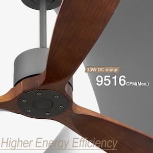 Pallas 65 in. Modern Indoor/Outdoor Jet Black Ceiling Fan with Walnut Blades, DC Motor and Remote Control