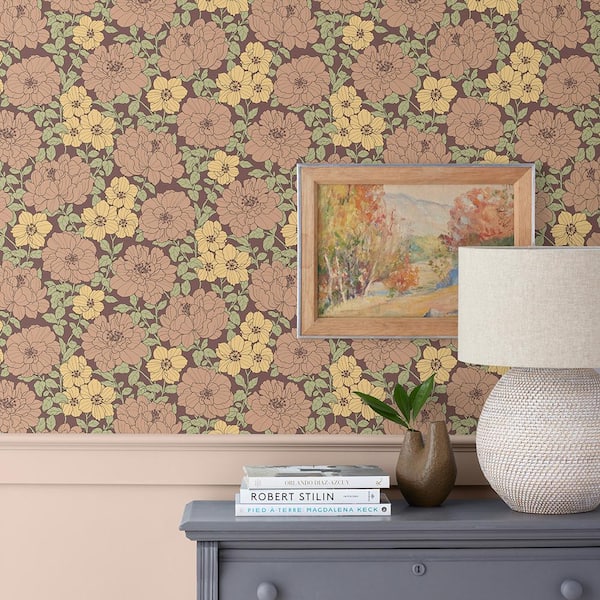 Large Blooms Tan Peel and Stick Removable Wallpaper Panel (approx. 26 sq. ft. coverage)