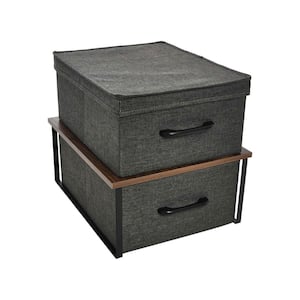 13 in. H x 14 in. W x 16 in. D Walnut Stacking Cube Storage Bins with Laminate Top, Set of 2