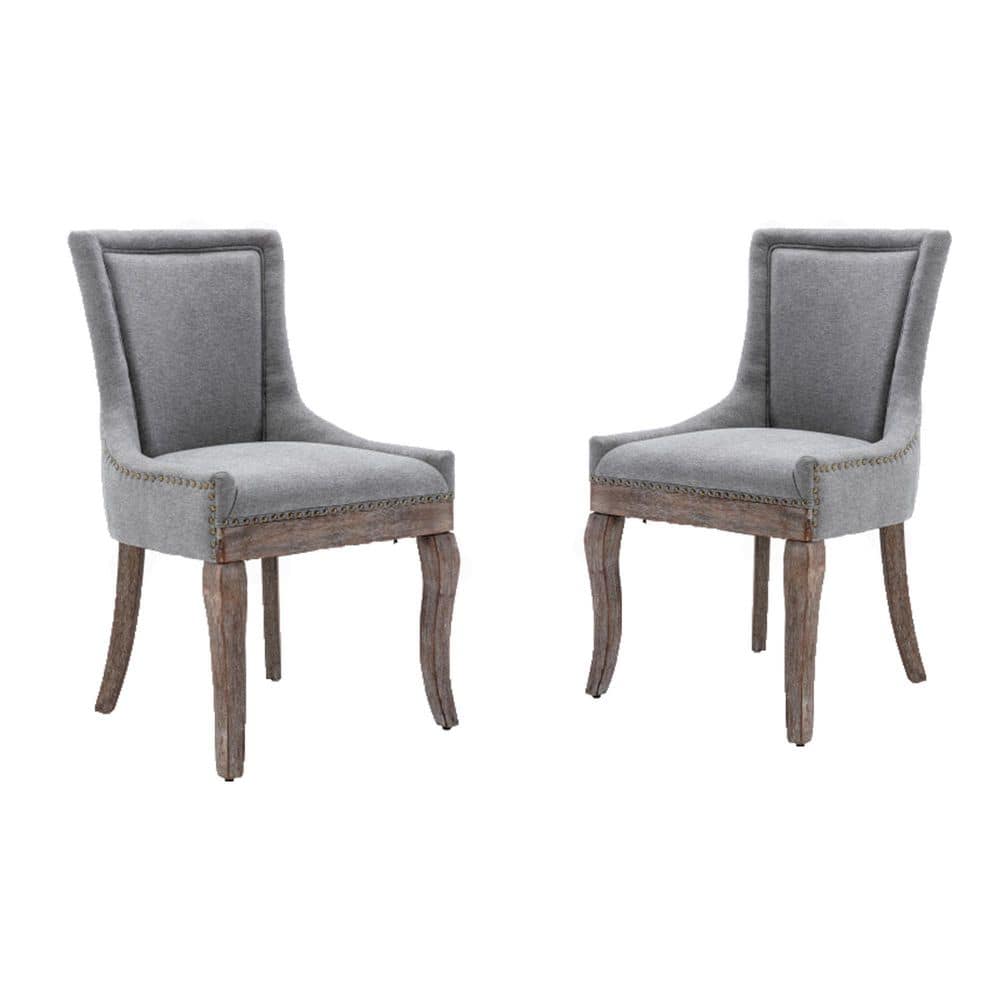 Ultra Side Dining Chair, Thickened fabric chairs with neutrally toned solid wood legs, Bronze nail head, Set of 2-Gray -  ANBAZAR, D-001234-G