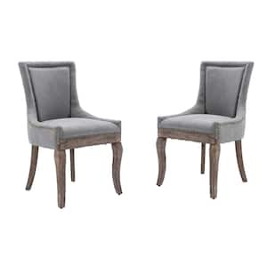 Ultra Side Dining Chair, Thickened fabric chairs with neutrally toned solid wood legs, Bronze nail head, Set of 2-Gray