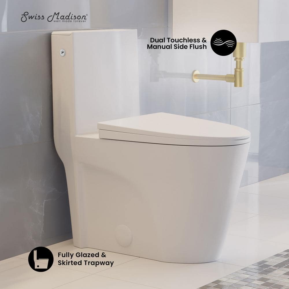 White Glossy One-Piece Elongated Dual Flush Toilet