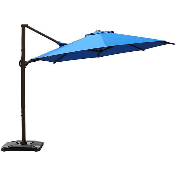 LAUREL CANYON 11.5 ft. 360-Degree Rotating Aluminum Cantilever Patio Umbrella with Base Weight in Blue