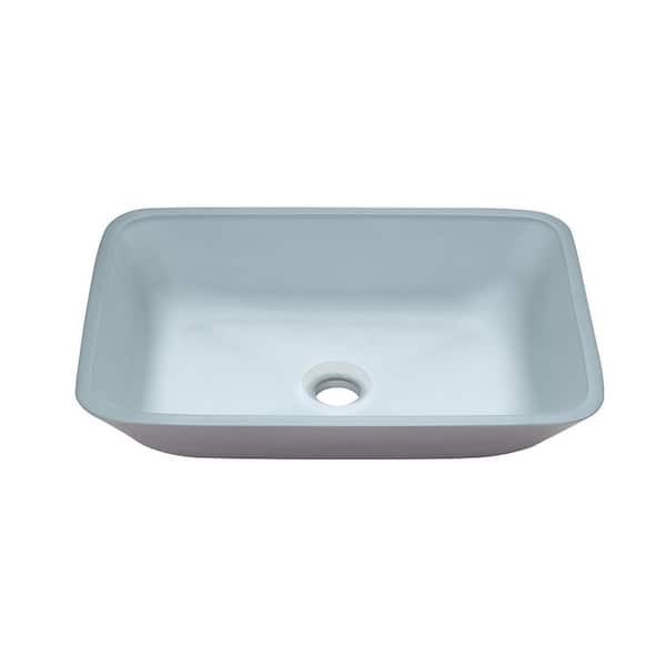 ROSWELL Tudela Matte Silver Glass Rectangular Vessel Bathroom Sink without Faucet