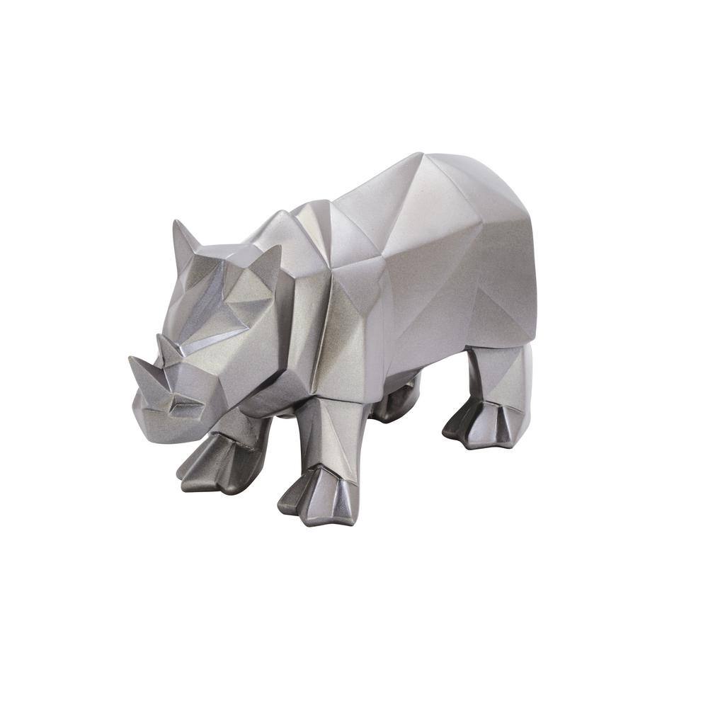 Silver Geometric Resin Rhino Sculpture, 12"
