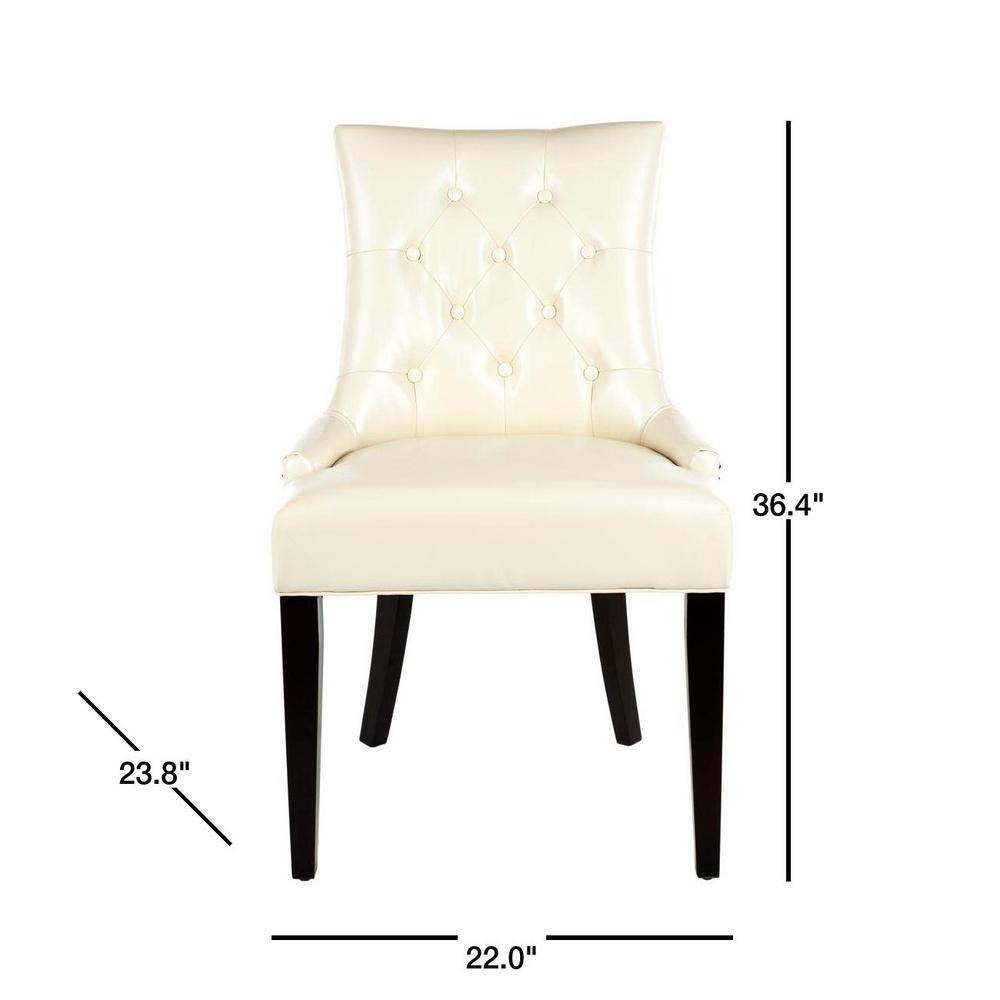 Modern Flat Cream Leather Parsons Side Chair with Espresso Wood Legs