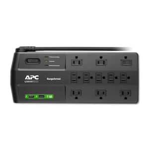 11-Outlet Flat Plug Power Strip APC Surge Protector in Black with USB Ports and 6 ft. Cord