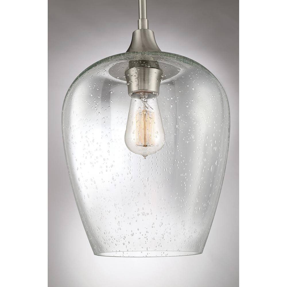 Transitional Seeded Glass Mini Pendant with Brushed Nickel Finish