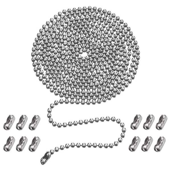 120 in. Silver Ceiling Fan Pull Chains with Connectors 12-Pack Rust Proof Copper 3mm Beaded Ball Light Extension