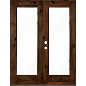 64 in. x 80 in. Rustic Knotty Alder Wood Clear Full-Lite Provincial Stain Right Active Double Prehung Front Door