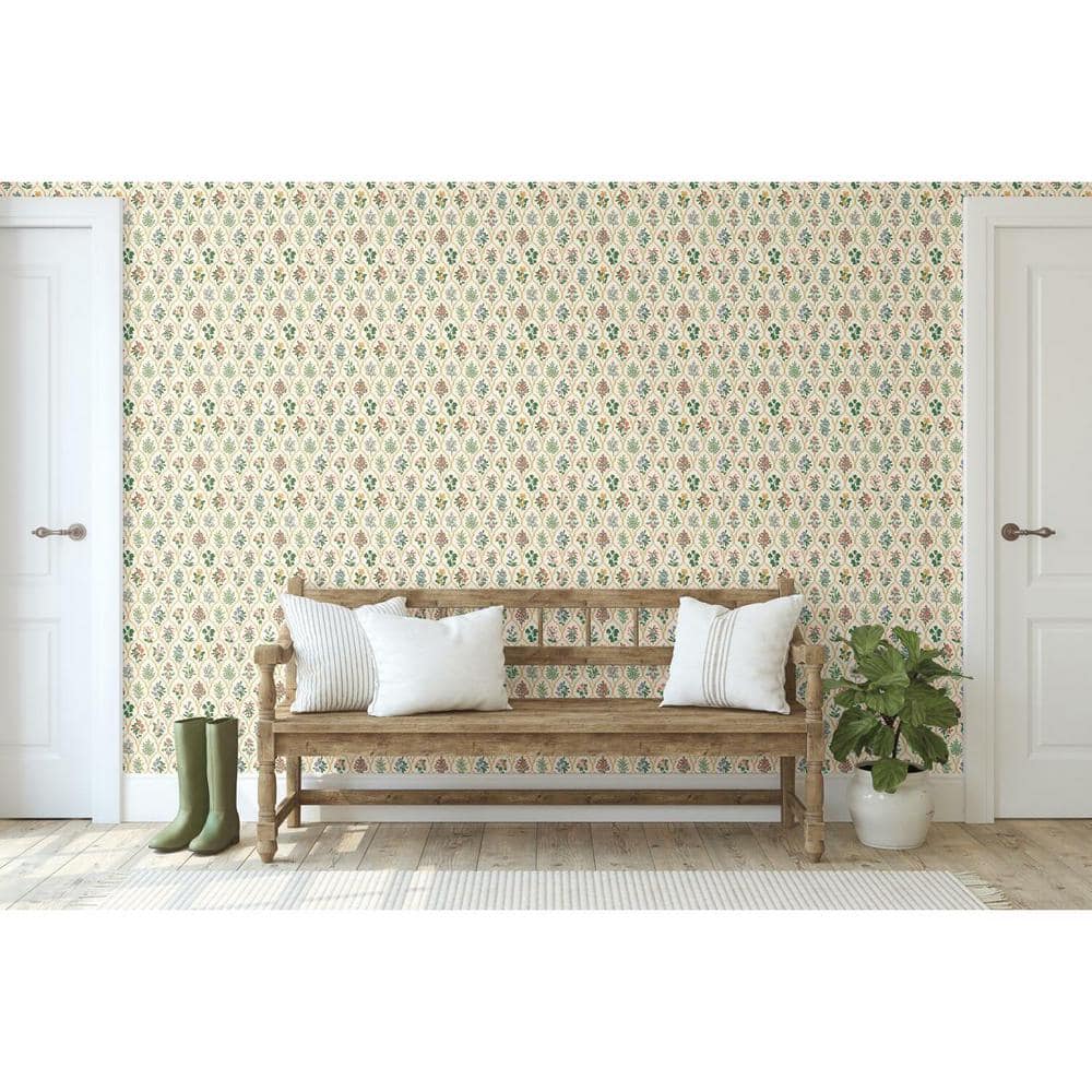 Hawthorne Vintage Floral Grid 27' x 27" White & Pink Wallpaper