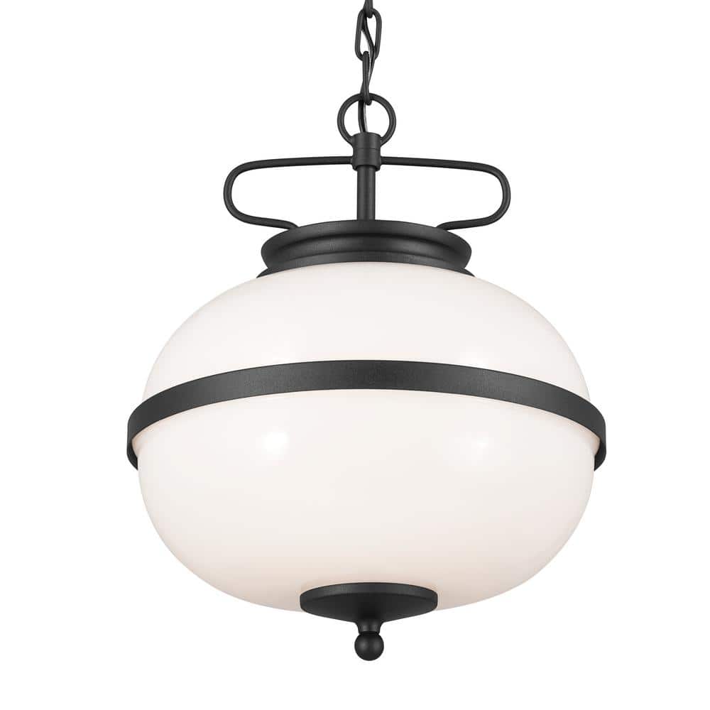 Opal Glass and Textured Black 12" Globe Pendant Light