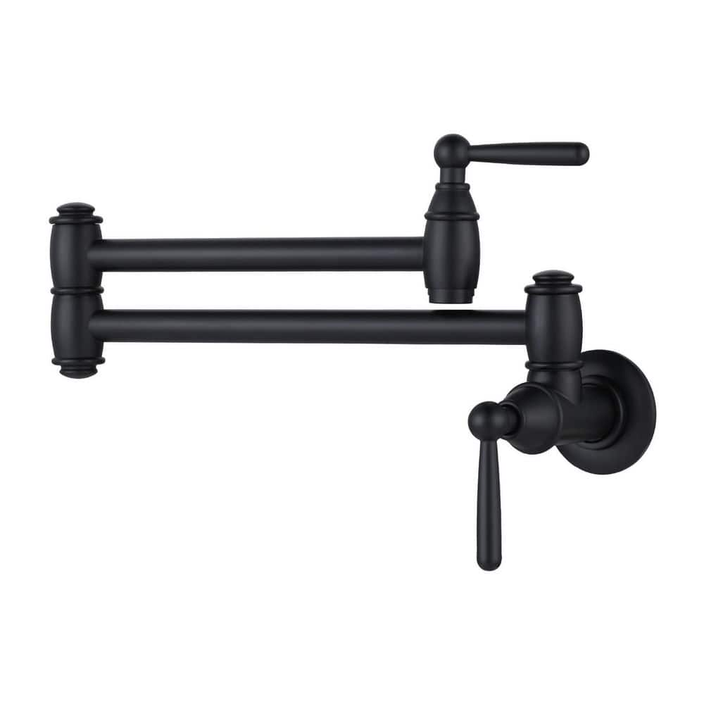 ARCORA Wall Mounted Pot Filler Faucet with Double Handle in Matte Black ...