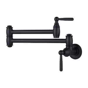 Wall Mounted Pot Filler Faucet with Double Handle in Matte Black