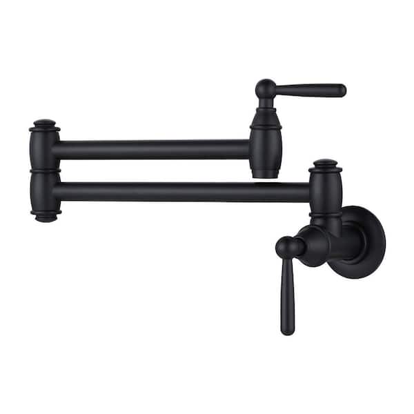 ARCORA Wall Mounted Pot Filler Faucet with Double Handle in Matte Black