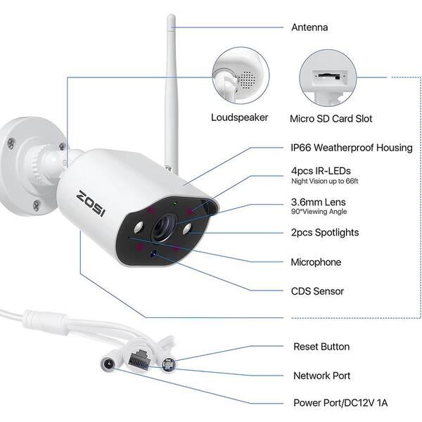 ZOSI 1080P Wireless Security Camera Outdoor Indoor Remote Access 2MP Smart IP Camera Bullet with 110 Degree Wide Angle and 100 Foot Night Vision No SD Card Included Motion Alerts