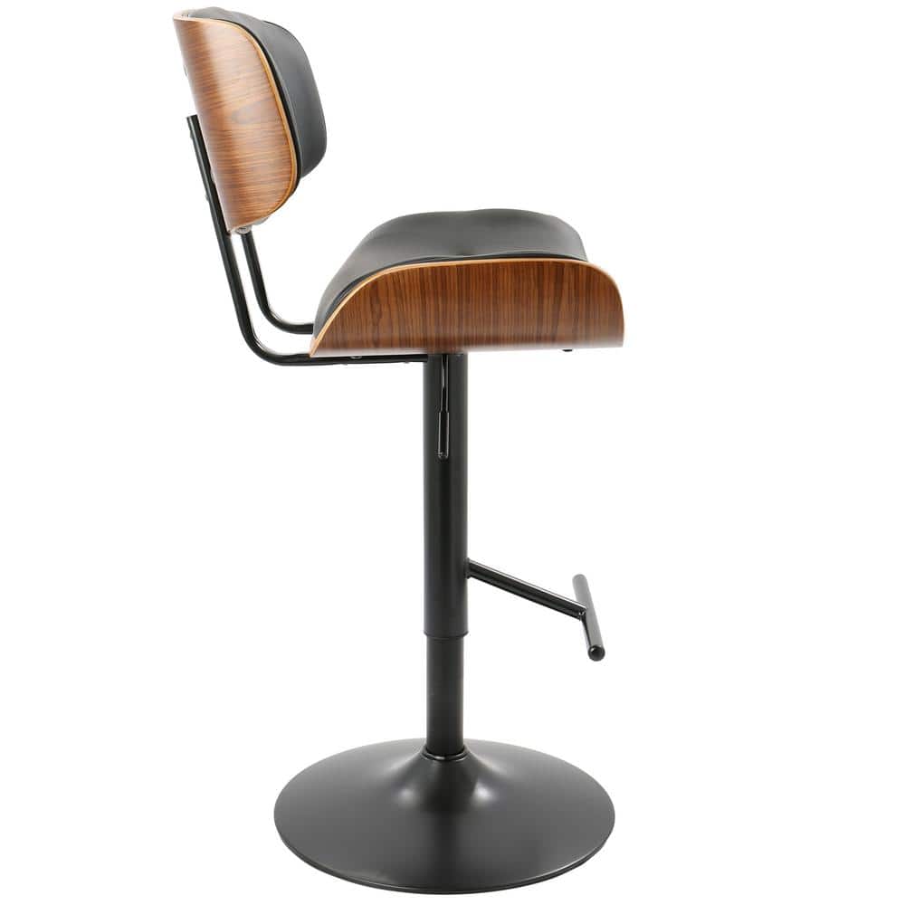 Lombardi Contemporary Swivel Barstool in Walnut & Black Leather