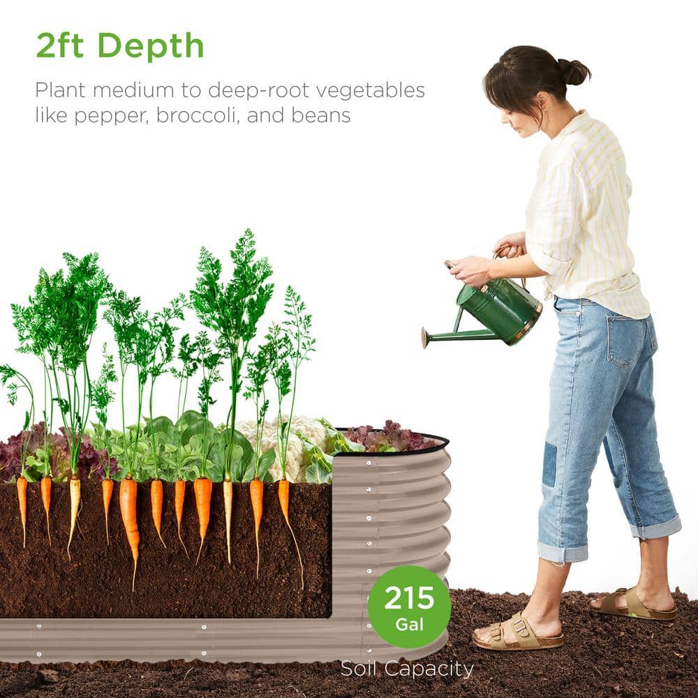 Taupe 8x2x2ft Powder-Coated Steel Oval Raised Garden Bed