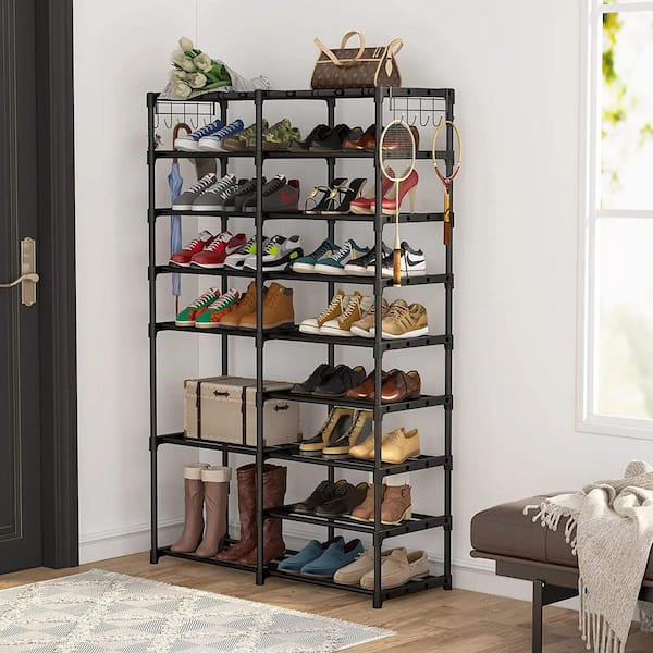 55 in. H 32-Pair 9-Tier Black Metal Shoe Rack shoes-630 - The Home