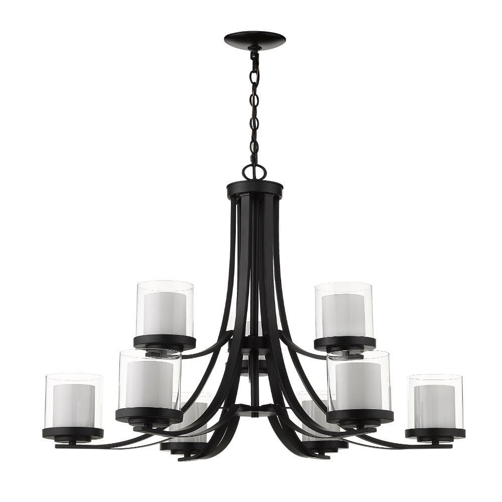 Sophisticated Matte Black Chandelier with Opal & Clear Glass Shades