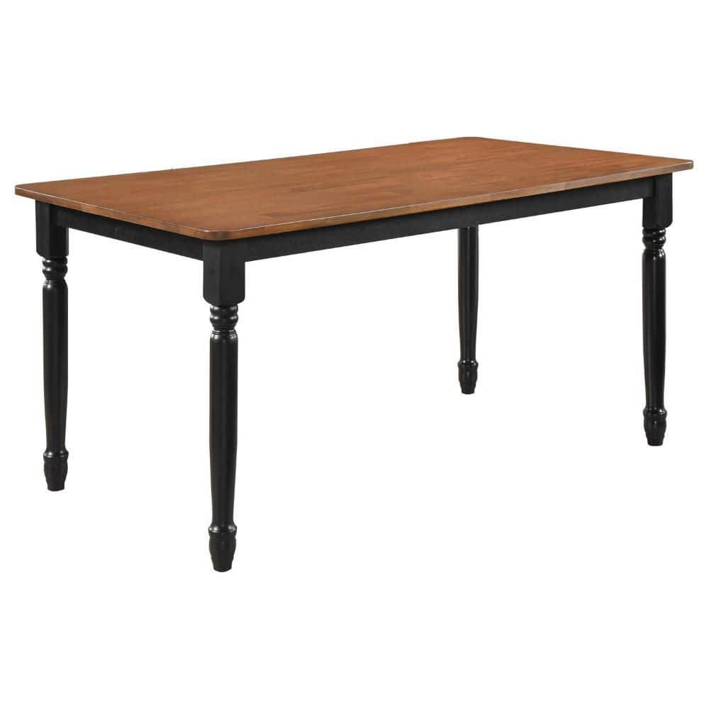 Halie Walnut Brown and Black Wood 63 in. 4 Legs Dining Table Seats 4