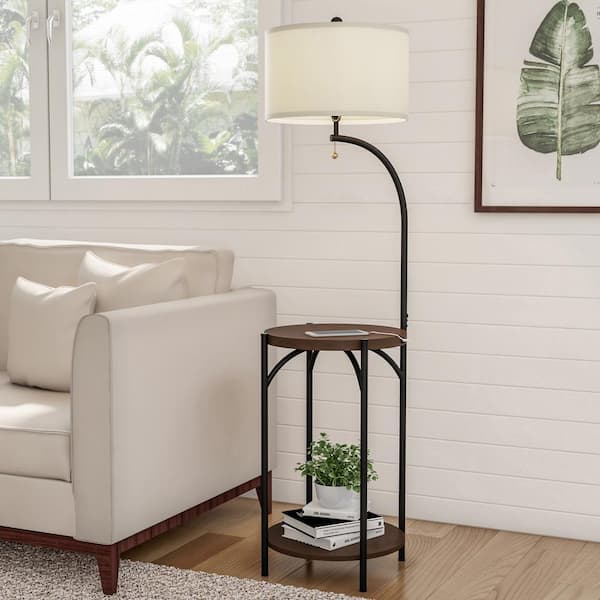 Dark Brown Indoor End Table Floor Lamp, Rustic Floor Lamps For Cabinets