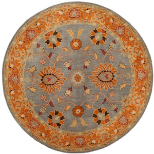 Heritage Blue/Orange 6 ft. x 6 ft. Round Border Area Rug