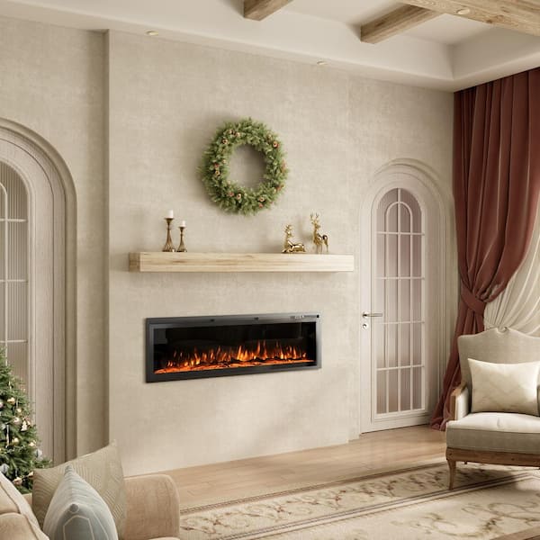60 in. Wall Mounted Freestanding Electric Fireplace Recessed with Overheating Protection in Black