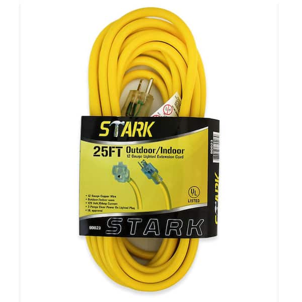 25 ft. 12/3-Gauge Indoor/Outdoor Electric Power Cable Extension Cord, Yellow