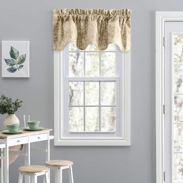 Ellis Curtain Lexington Leaf 15 in. L Cotton/Polyester Lined Scallop Valance in Tan