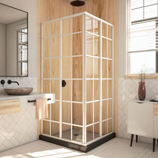 DreamLine French Corner 34-1/2 in. D x 34-1/2 in. W x 72 in. H Framed Sliding Shower Enclosure in White